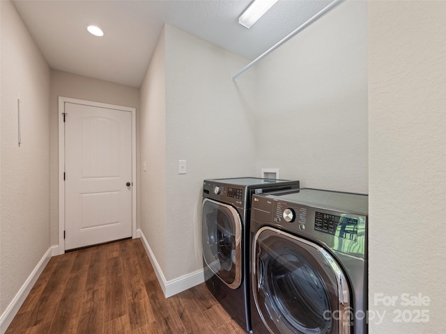 101 Meadowbrook Dr, Franklin, NC 28734 - laundry area with washing machine and clothes dryer, dark wood-type flooring, and recessed lighting