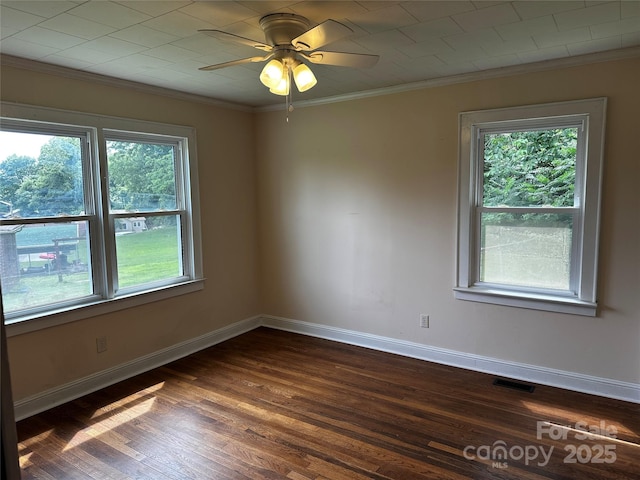 1116 Lenoir Ave SW, Lenoir, NC 28645 - empty room with ornamental molding, dark wood-style floors, and a ceiling fan