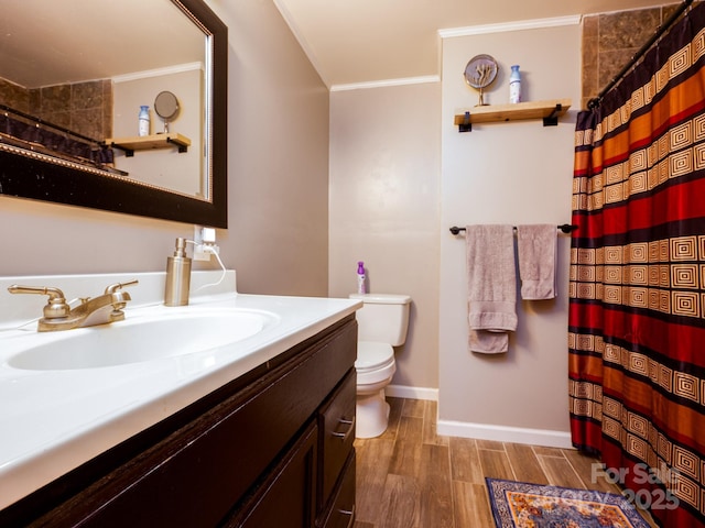 69 Katydid Dr, Marion, NC 28752 - bathroom with crown molding, vanity, wood finished floors, and curtained shower
