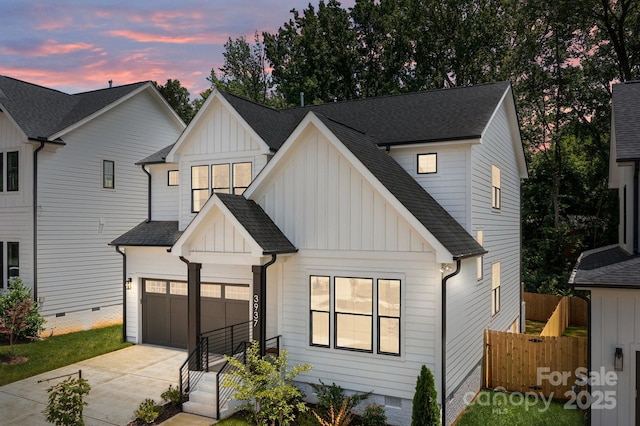 3937 Plainview Rd, Charlotte, NC 28208 - modern farmhouse style home with board and batten siding, concrete driveway, roof with shingles, and an attached garage