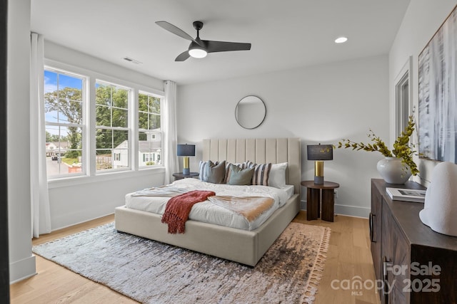 3937 Plainview Rd, Charlotte, NC 28208 - bedroom with light wood-type flooring, recessed lighting, and a ceiling fan