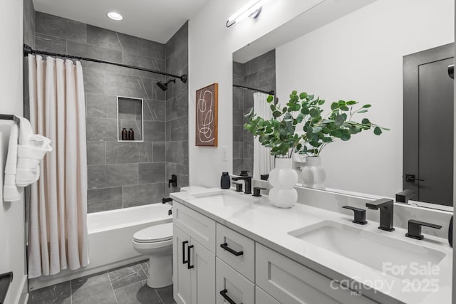 3937 Plainview Rd, Charlotte, NC 28208 - bathroom with double vanity, shower / tub combo, and recessed lighting