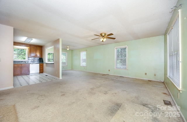 38367 Loblolly Ln, New London, NC 28127 - unfurnished living room with a ceiling fan and light colored carpet