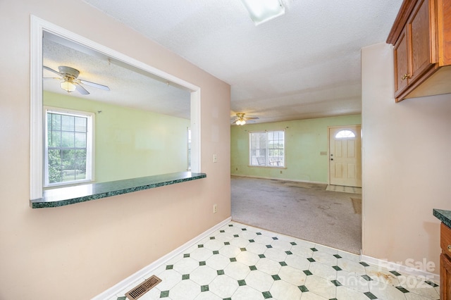 38367 Loblolly Ln, New London, NC 28127 - empty room with a ceiling fan, light carpet, and a textured ceiling
