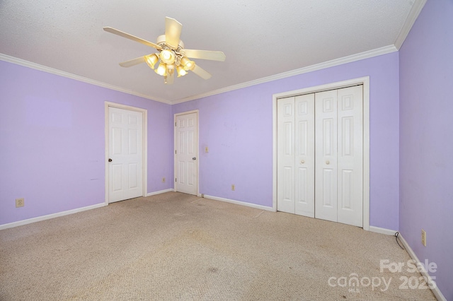 38367 Loblolly Ln, New London, NC 28127 - unfurnished bedroom featuring carpet floors, crown molding, and ceiling fan