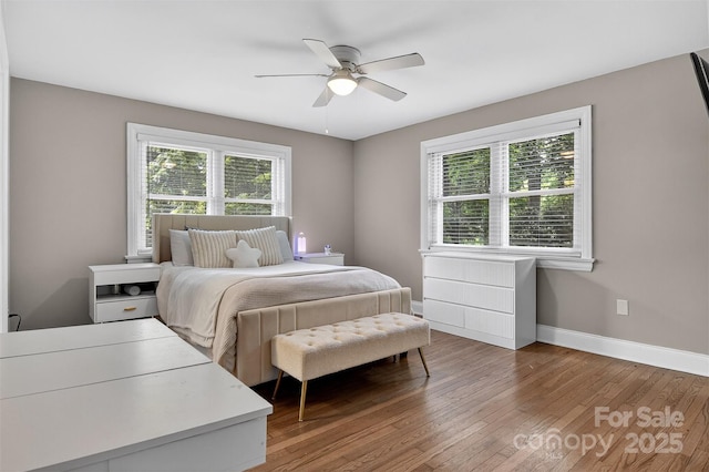 3127 N Center St, Hickory, NC 28601 - bedroom featuring multiple windows, hardwood / wood-style floors, and a ceiling fan