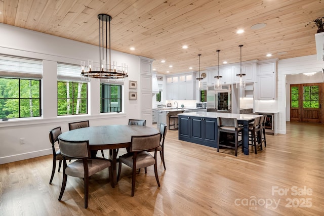1416 E Clubhouse Rd Unit 73, Sylva, NC 28779 - dining area with wood ceiling, a chandelier, recessed lighting, and light wood-type flooring