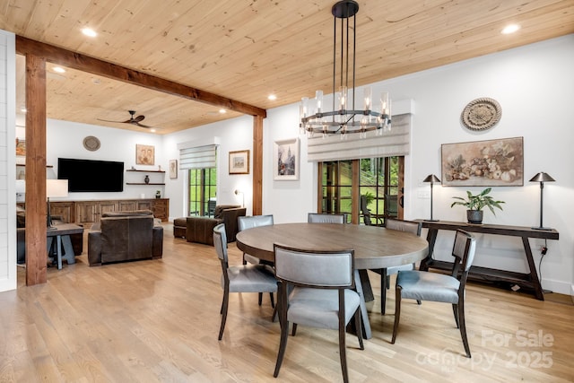 1416 E Clubhouse Rd Unit 73, Sylva, NC 28779 - dining space featuring healthy amount of natural light, light wood finished floors, a wood ceiling with exposed beams, recessed lighting, and a chandelier