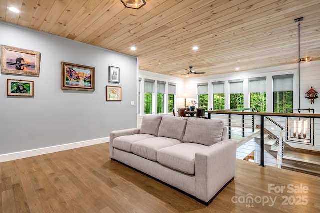 1416 E Clubhouse Rd Unit 73, Sylva, NC 28779 - living area with wood ceiling, a ceiling fan, recessed lighting, and wood finished floors
