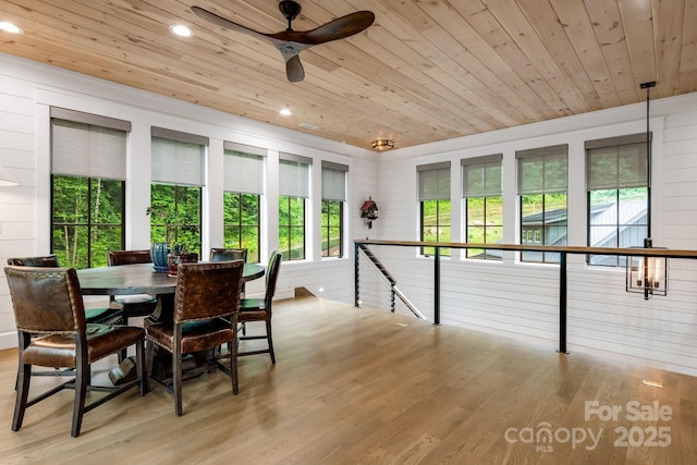 1416 E Clubhouse Rd Unit 73, Sylva, NC 28779 - dining room featuring wood ceiling, light wood-style floors, ceiling fan, and recessed lighting