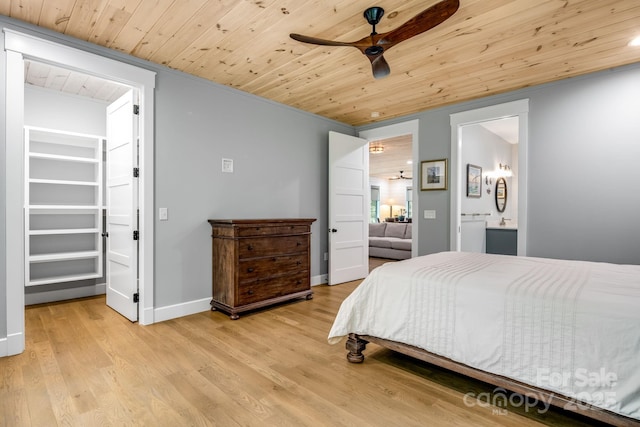 1416 E Clubhouse Rd Unit 73, Sylva, NC 28779 - bedroom featuring wood ceiling, a walk in closet, light wood-style floors, ensuite bathroom, and a ceiling fan
