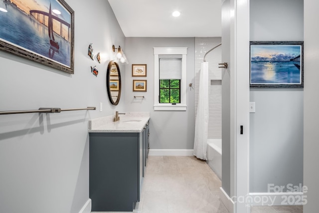 1416 E Clubhouse Rd Unit 73, Sylva, NC 28779 - bathroom with vanity, shower / bath combination with curtain, tile patterned flooring, and recessed lighting