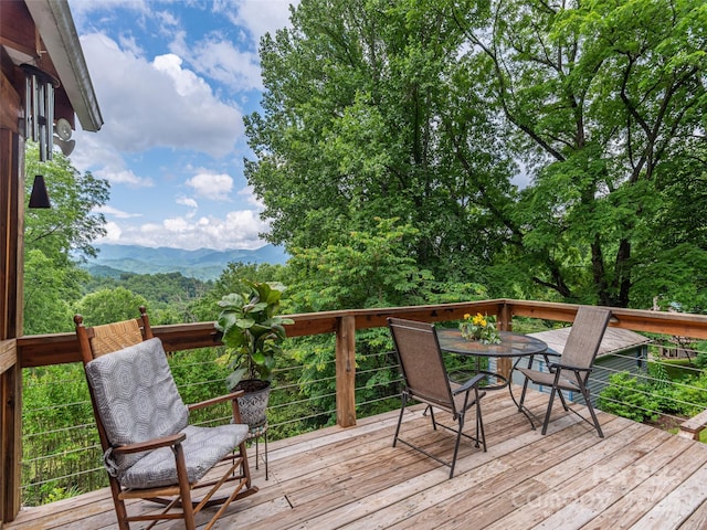1411 Kitchens Branch Rd, Sylva, NC 28779 - wooden terrace featuring outdoor dining area and a mountain view