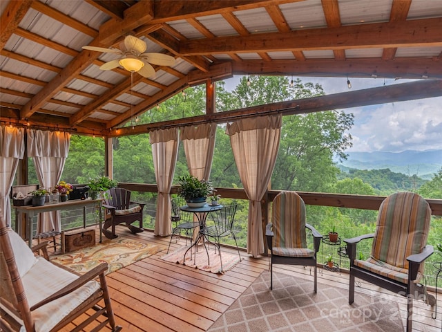 1411 Kitchens Branch Rd, Sylva, NC 28779 - sunroom featuring vaulted ceiling, a ceiling fan, and a mountain view