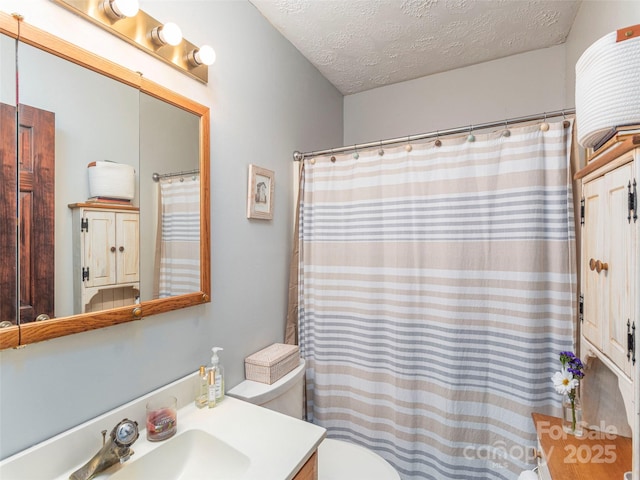 1411 Kitchens Branch Rd, Sylva, NC 28779 - bathroom featuring a textured ceiling, vanity, and a shower with curtain