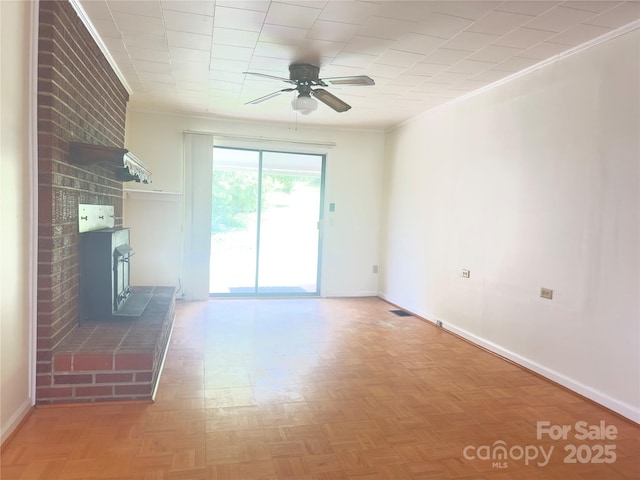 30 Cypress Rd, Marion, NC 28752 - unfurnished living room with ceiling fan, crown molding, and a fireplace