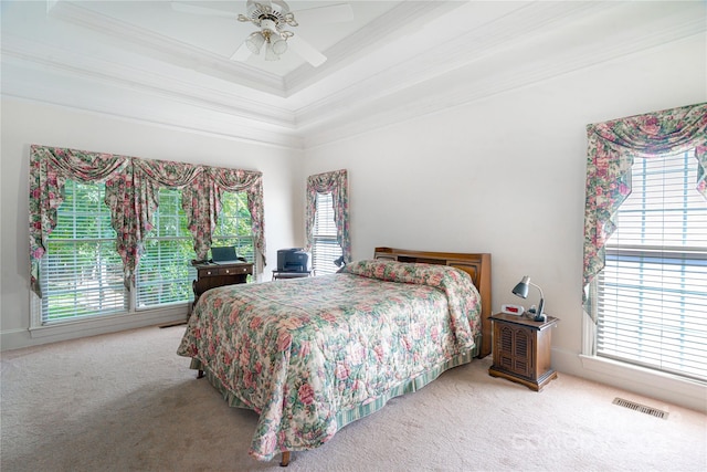 10405 Lady Grace Ln, Charlotte, NC 28270 - bedroom featuring ornamental molding, carpet, multiple windows, and a raised ceiling
