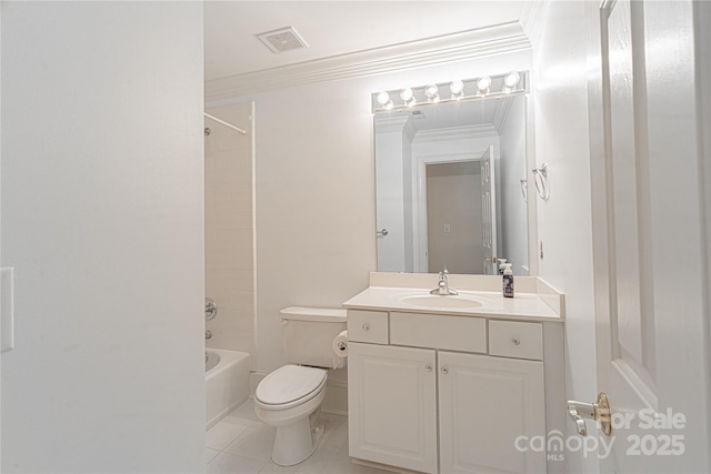 10405 Lady Grace Ln, Charlotte, NC 28270 - bathroom featuring ornamental molding, vanity, tub / shower combination, and tile patterned flooring