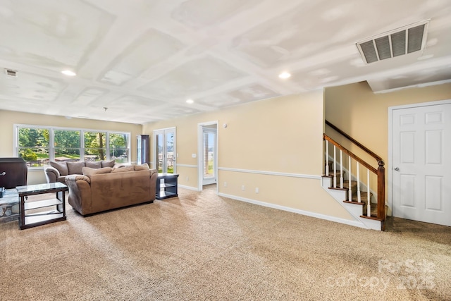 698 Normandy Rd, Mooresville, NC 28117 - carpeted living area featuring stairway and recessed lighting