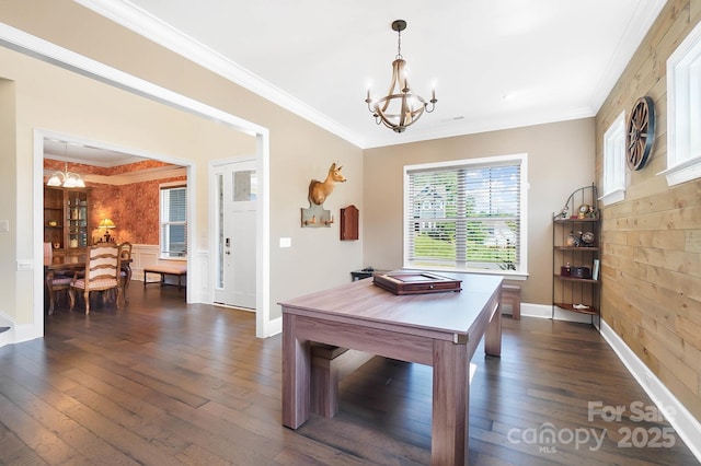 101 Cross Current Ln, Belmont, NC 28012 - game room with a chandelier, dark wood finished floors, and ornamental molding