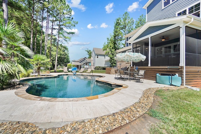 101 Cross Current Ln, Belmont, NC 28012 - view of pool featuring a sunroom, a patio area, and ceiling fan