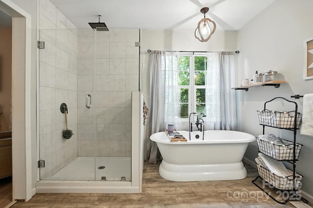 602 Unity St, Fort Mill, SC 29715 - full bathroom with a stall shower, wood finished floors, and a soaking tub