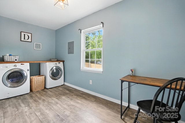 602 Unity St, Fort Mill, SC 29715 - washroom featuring separate washer and dryer, wood finished floors, and electric panel