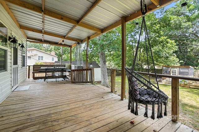 602 Unity St, Fort Mill, SC 29715 - deck featuring a storage shed and a fenced backyard