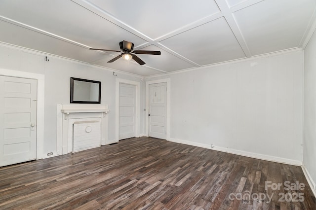 1224 Hollywood Ter, Albemarle, NC 28001 - unfurnished living room featuring dark wood finished floors, a ceiling fan, and crown molding