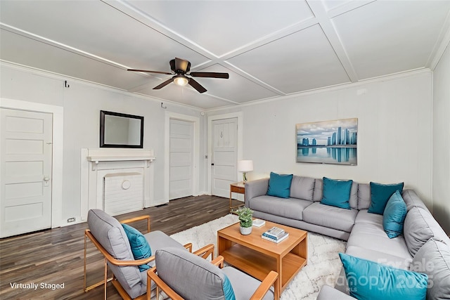 1224 Hollywood Ter, Albemarle, NC 28001 - living room featuring wood finished floors, a ceiling fan, and ornamental molding