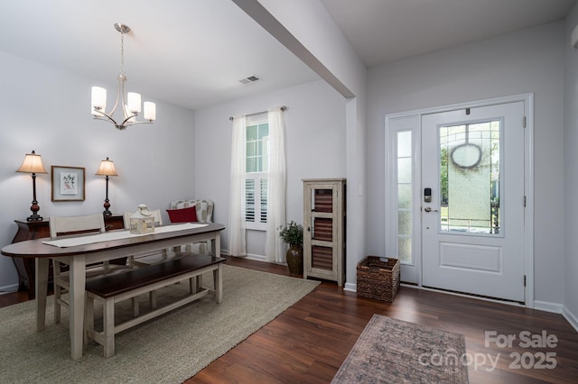 658 Gardenbrook Trl, Belmont, NC 28012 - foyer entrance with dark wood-style flooring, plenty of natural light, and a chandelier