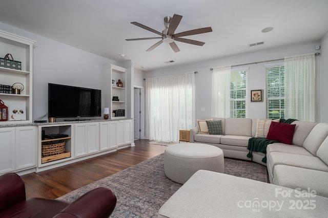 658 Gardenbrook Trl, Belmont, NC 28012 - living room featuring dark wood finished floors and a ceiling fan
