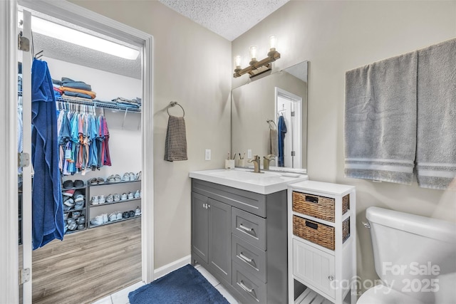 5476 Twelve Oak Ln, Conover, NC 28613 - bathroom featuring vanity, a textured ceiling, and a walk in closet