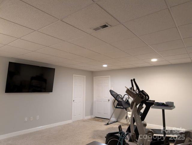 1764 Pipers Ridge Cir NW, Conover, NC 28613 - exercise room featuring carpet flooring, a drop ceiling, and recessed lighting