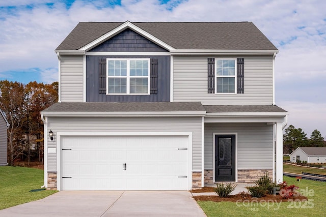 1048 Russell Dr, Winston Salem, NC 27127 - view of front facade featuring stone siding, concrete driveway, and an attached garage