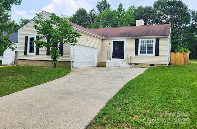 3106 Faircroft Way, Monroe, NC 28110 - single story home featuring crawl space, driveway, an attached garage, and a chimney