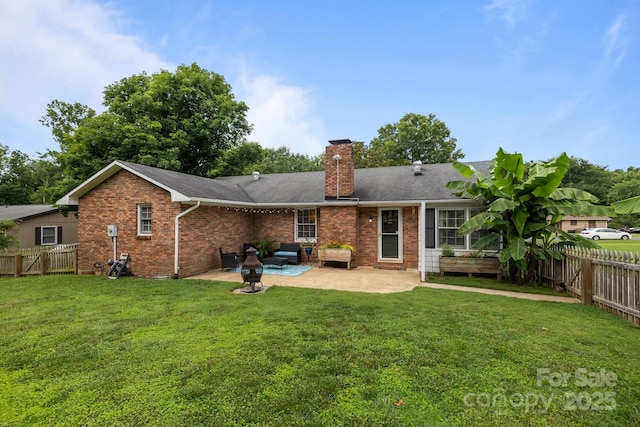 115 Fox Run Dr, Fort Mill, SC 29715 - back of house featuring a patio, brick siding, a fenced backyard, and a chimney