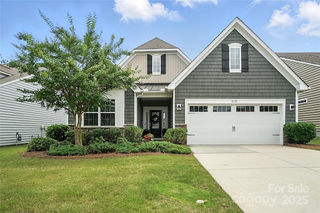 10120 Berkeley Castle Dr, Charlotte, NC 28273 - view of front facade featuring a standing seam roof, concrete driveway, a front yard, and a metal roof