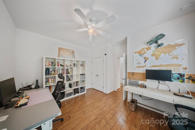 137 Branchview Dr, Mooresville, NC 28115 - home office with a ceiling fan and hardwood / wood-style flooring