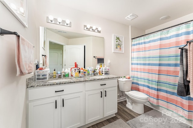 418 Winsley Dr, Salisbury, NC 28147 - bathroom featuring wood finished floors, vanity, and a shower with shower curtain