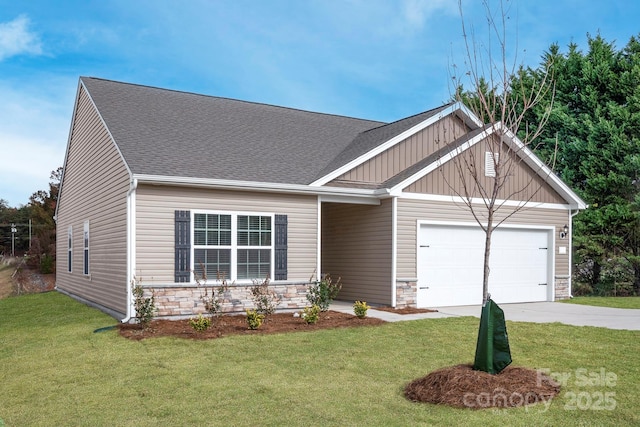1060 Russell Dr, Winston Salem, NC 27127 - craftsman inspired home featuring stone siding, a garage, board and batten siding, driveway, and a front lawn