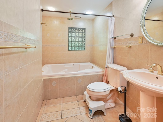 8 Mayfair Dr, Candler, NC 28715 - full bathroom with tile walls, tiled shower / bath, and tile patterned floors