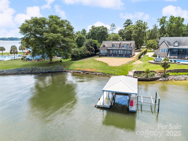 5985 Natoma Rd, Clover, SC 29710 - dock area with boat lift, a water view, and a yard
