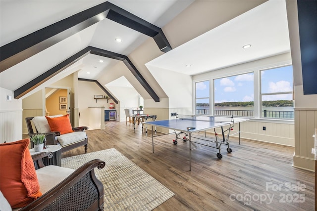 5985 Natoma Rd, Clover, SC 29710 - recreation room with wainscoting, wood finished floors, and a water view