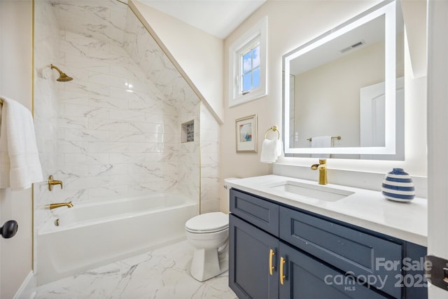 5985 Natoma Rd, Clover, SC 29710 - full bathroom featuring vanity, shower / tub combination, and marble finish floors