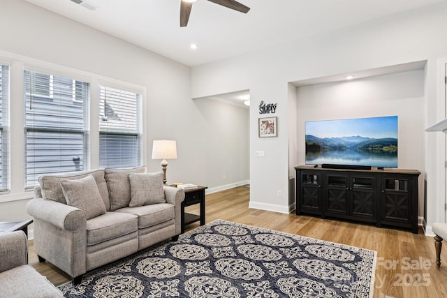 3022 Trace Meadow Ct, York, SC 29745 - living area featuring a ceiling fan, light wood finished floors, and recessed lighting