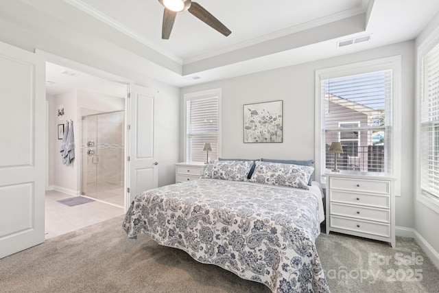3022 Trace Meadow Ct, York, SC 29745 - carpeted bedroom featuring ornamental molding, ceiling fan, and ensuite bathroom