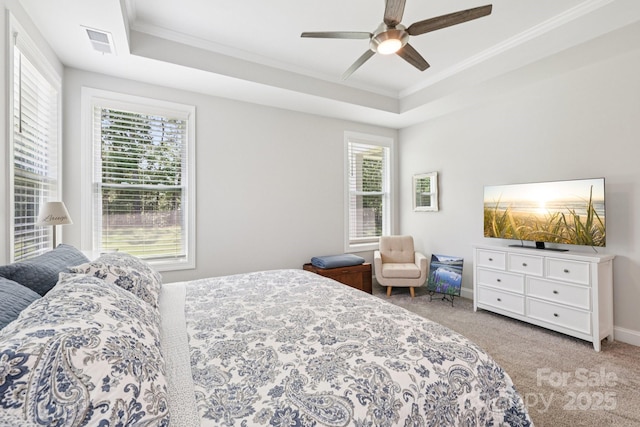 3022 Trace Meadow Ct, York, SC 29745 - bedroom featuring a raised ceiling, crown molding, carpet flooring, and ceiling fan