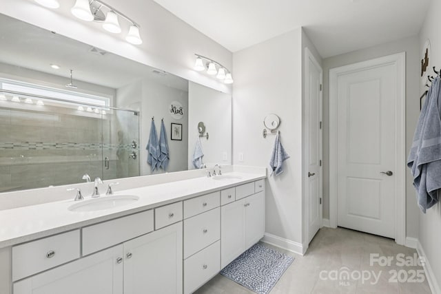 3022 Trace Meadow Ct, York, SC 29745 - full bathroom with double vanity, a shower stall, and tile patterned floors