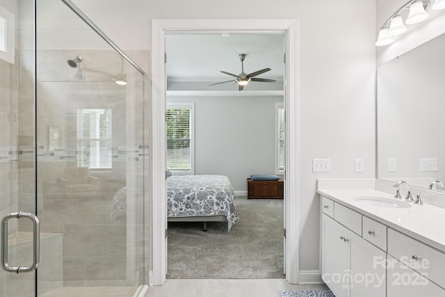 3022 Trace Meadow Ct, York, SC 29745 - ensuite bathroom with vanity, a ceiling fan, and a shower stall